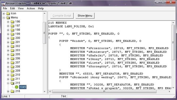 reshack - changing view menu