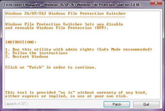 Windows File Protection Switcher - patch