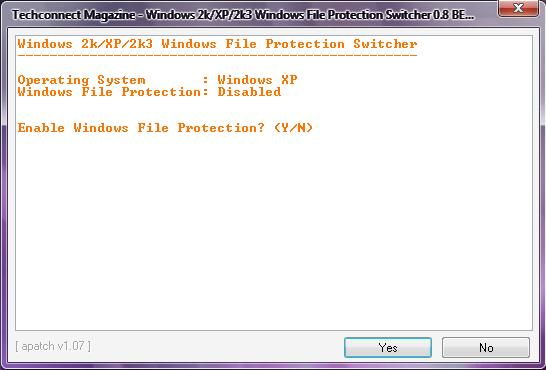 Windows File Protection Switcher - WFP = Disabled