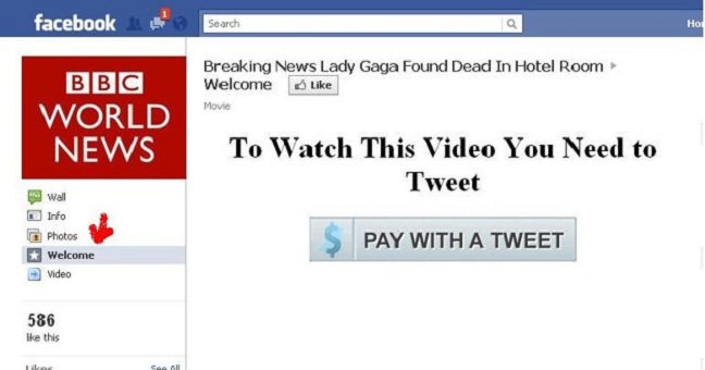 Scam na temat mierci Lady Gaga 