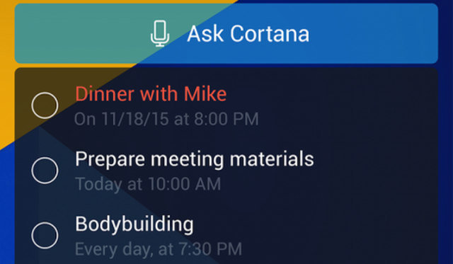 Asystent Cortana w wersji na Androida otrzymaa wiget z przypomnieniami