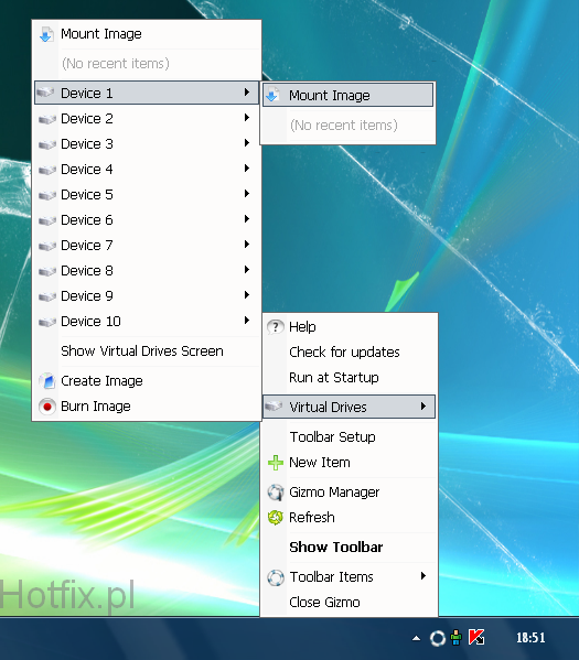 Gizmo Drive - menu kontekstowe