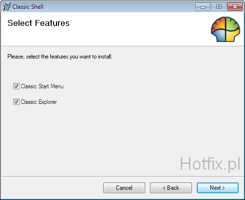 Instalator Classic Shell - okno wyboru skadnikw