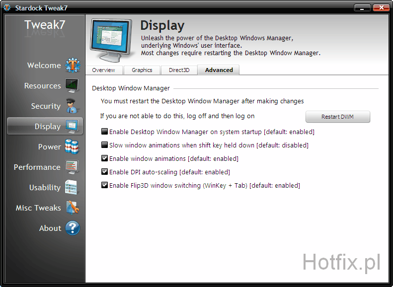 Stardock Tweak7 - Display - Advanced