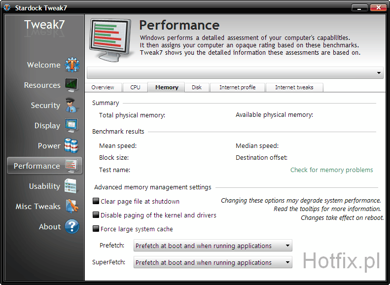 Stardock Tweak7 - Performance - memory