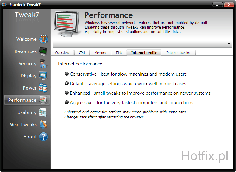 Stardock Tweak7 - Performance - Internet profile