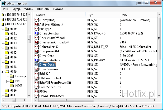 Edytor rejestru - DriverDesc
