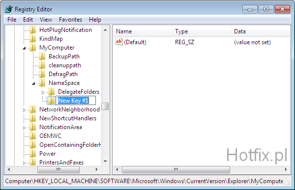 Edytor rejestru - Nowy klucz