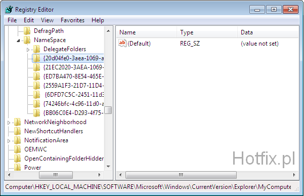 Edytor rejestru - NameSpace