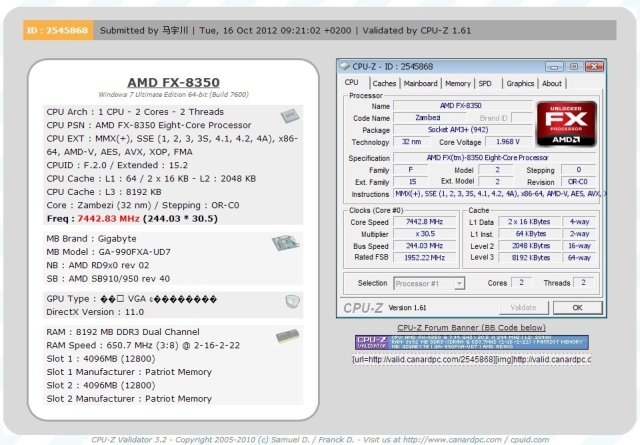 Procesor AMD FX-8350 podkrcony do 7.4 GHz