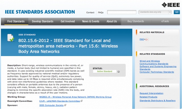 IEEE opracowuje standard 802.15.6-2012