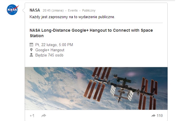NASA organizuje spontanie z astronautami z ISS za pomoc Google+