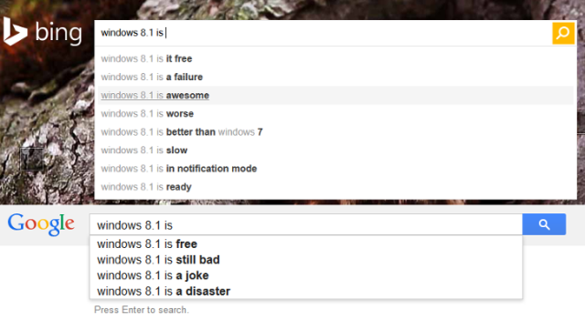 Sugestie Google nie s przychylne Windows 8.1