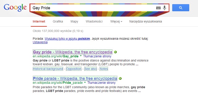 Tczowe Google wspierajce miesic Gay Pride