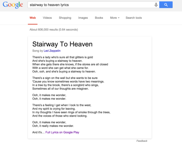 Google pokae sowa piosenki w wynikach wyszukiwania