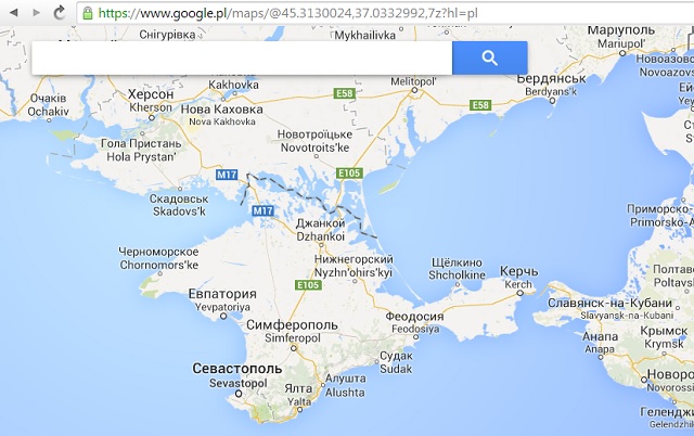 Rna przynaleno Krymu dla Rosji, Ukrainy oraz reszty wiata w Google Maps