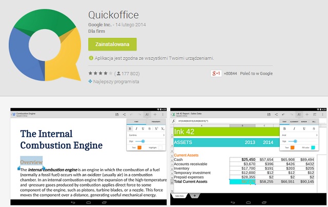 Google koczy rozwj QuickOffice