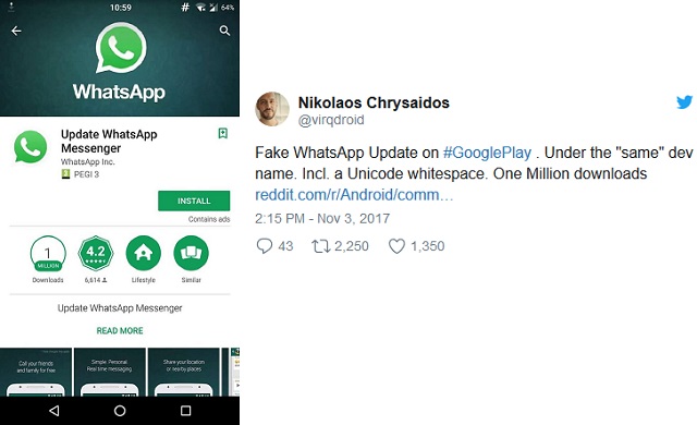 Ponad milion pobra faszywej aplikacji WhatsApp z Google Play