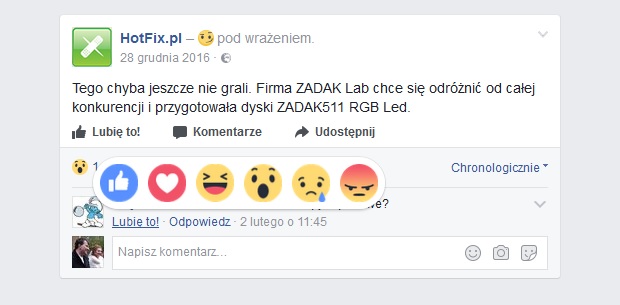 Facebook pozwoli uytkownikom na ocenianie komentarzy poprzez emotki reakcji