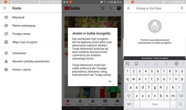 YouTube na Androida posiada tryb incognito