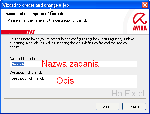 Avira AntiVir Personal - Free Antivirus - Tworzymy nowe zadanie