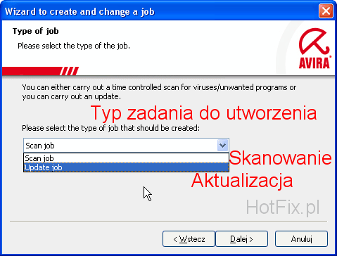 Avira AntiVir Personal - Free Antivirus - Wybieramy typ zadania do utworzenia