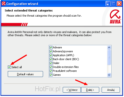 Avira AntiVir Personal - Free Antivirus - klikamy Select All