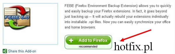 Backup profilu za pomoc FEBE, dodajemy dodatek do przegldarki Firefox