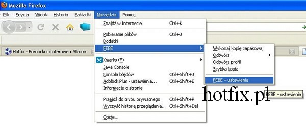 Backup profilu Firefox: FEBE ustawienia