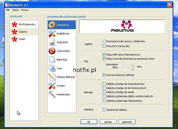 Beniamin - ustawienia