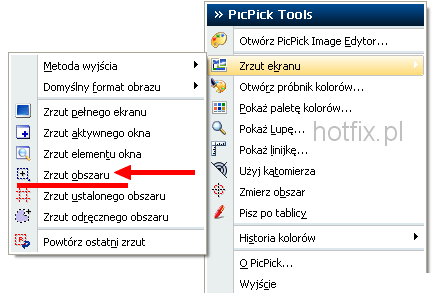 Menu - zrzut obszaru