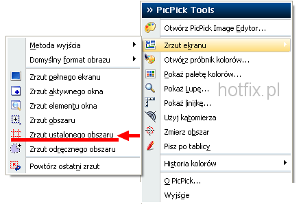 Menu - zrzut ustalonego obszaru