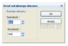 Ustawienie rozmiaru obszaru do zrzutu