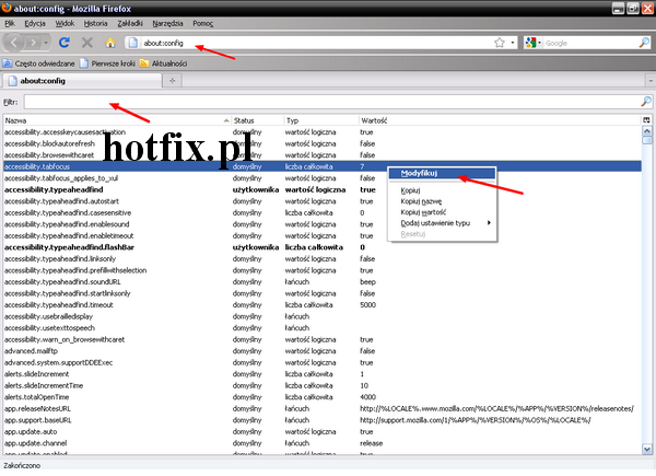 about config w Firefoksie