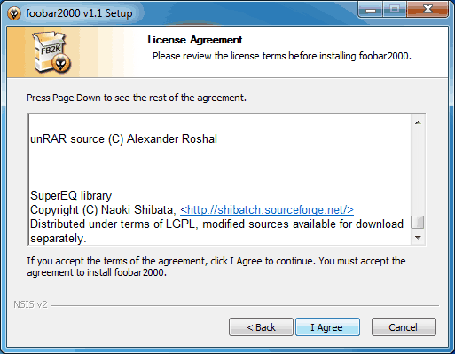 Foobar2000 - akceptacja licencji