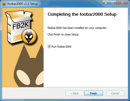 Koniec instalacji Foobar2000