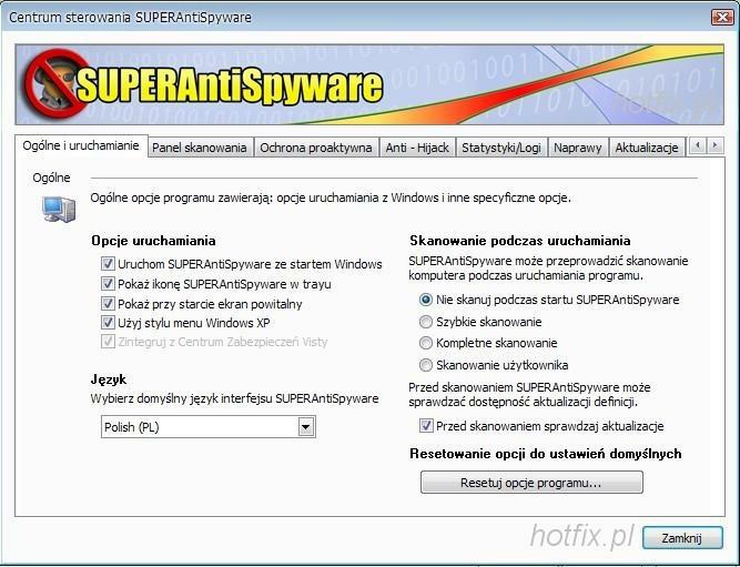 Super Anti-Spyware - ustawienia