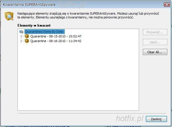Super Anti-Spyware - kwarantanna