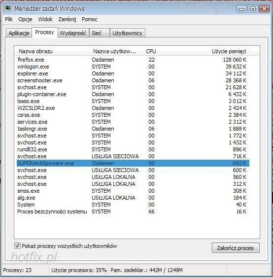 Super Anti-Spyware - uycie pamici