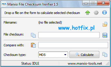 Okno g��wne aplikacji Marxio File Checksum Verifier
