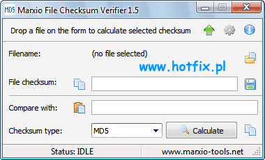 Okno gwne aplikacji Marxio File Checksum Verifier