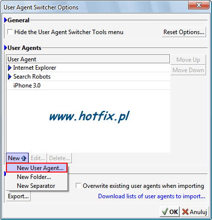 Firefox - nowy wpis User Agent