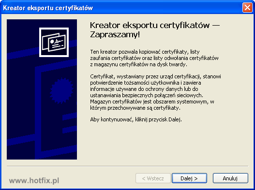 Kreator eksportu certyfikatw