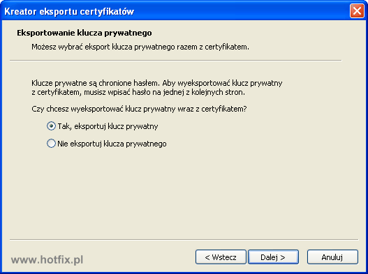 Eksport klucza prywatnego