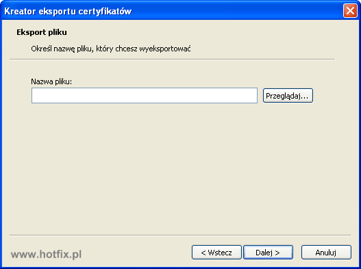 Eksport certyfikatu - definiowanie lokalizacji