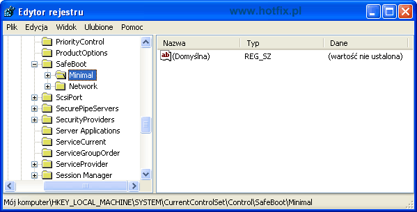 Edytor rejestru - klucz SafeBoot
