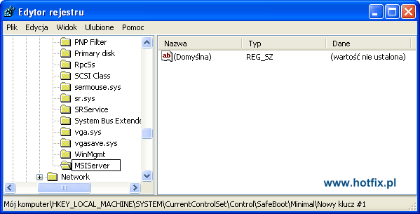 Edytor rejestru - MSIServer