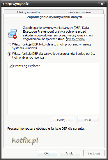 Zapobieganie wykonywaniu danych - Windows 7, Vista
