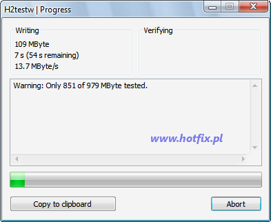 H2testw - okno postpu