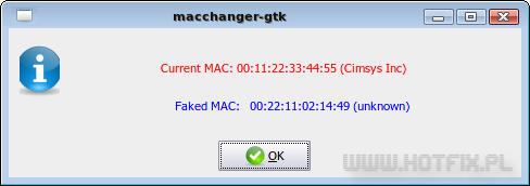 Potwierdzenie zmiany adresu MAC